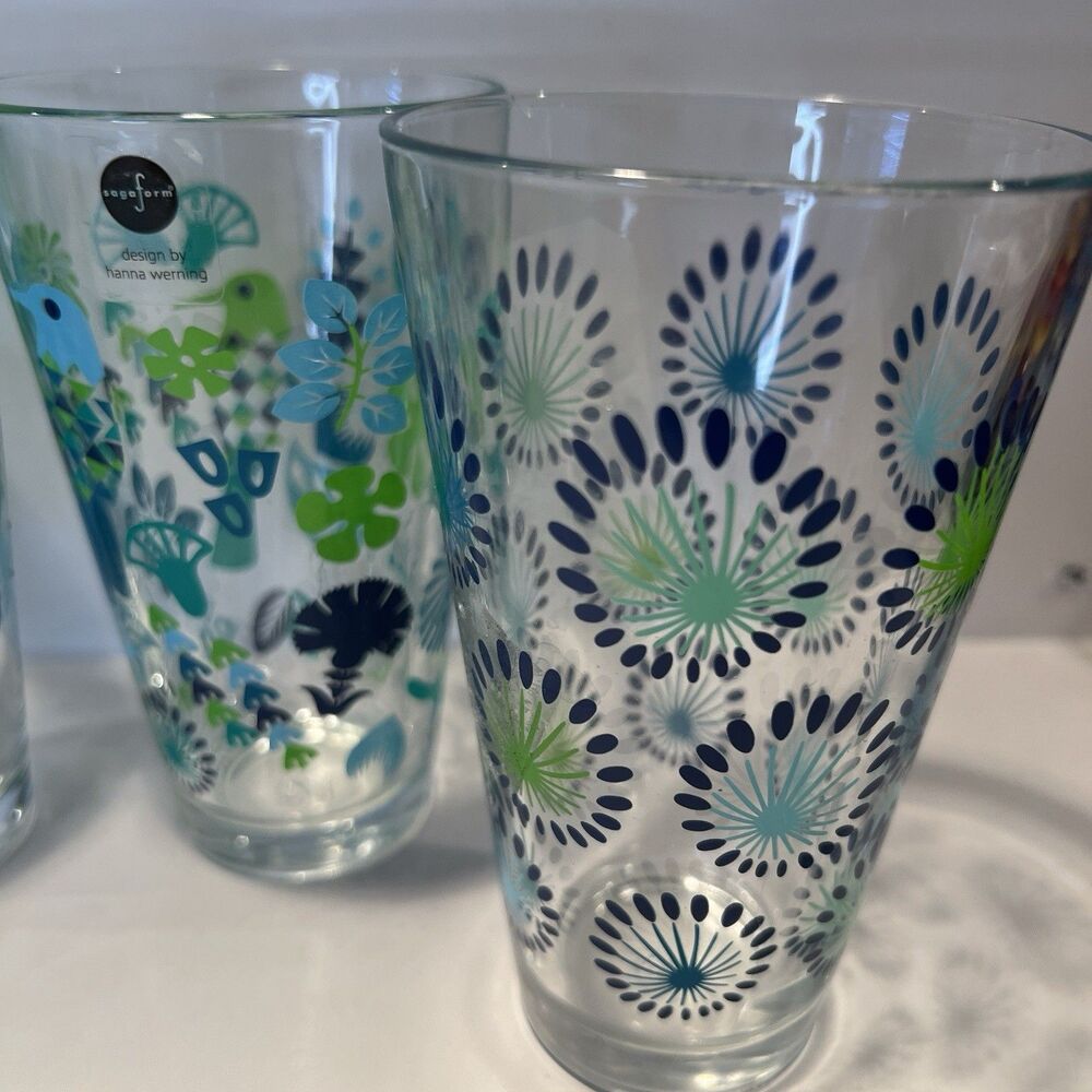 Segaform-Fantasy By Hanna Werning-Set of 4 Tall Drinking Glasses Birds Leaves - Picture 3 of 6